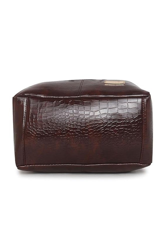 Purse Pulse Women Fashion Croco Shoulder Bags (Dark Brown) - Image 5