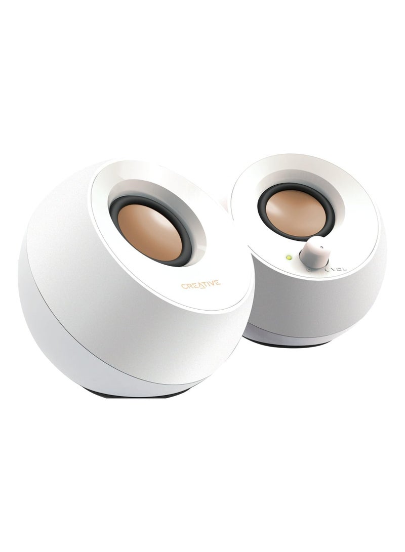 كريتيف مكبرات صوت Creative Pebble Pro Minimalist 2.0 للكمبيوتر بمنفذ USB-C وتقنية Bluetooth 5.3 مع إضاءة RGB قابلة للتخصيص، وصوت محادثة واضح وتقنية Bass Flex، وصوت عبر USB ومنفذ سماعة رأس، متوافقة مع أجهزة PC وMac (أبيض) - Image 1