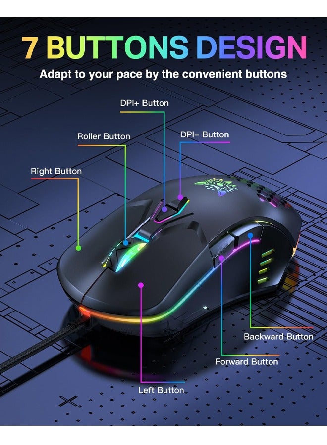 onikuma Gaming Mouse, Wired PC Entry Level Mice with RGB Backlit and Adjustable DPI, Ergonomic Office Laptop Mouse, Computer Gamer Mouse with 7 Responsive Buttons for Windows/Mac/Linux/Chrome - Image 3