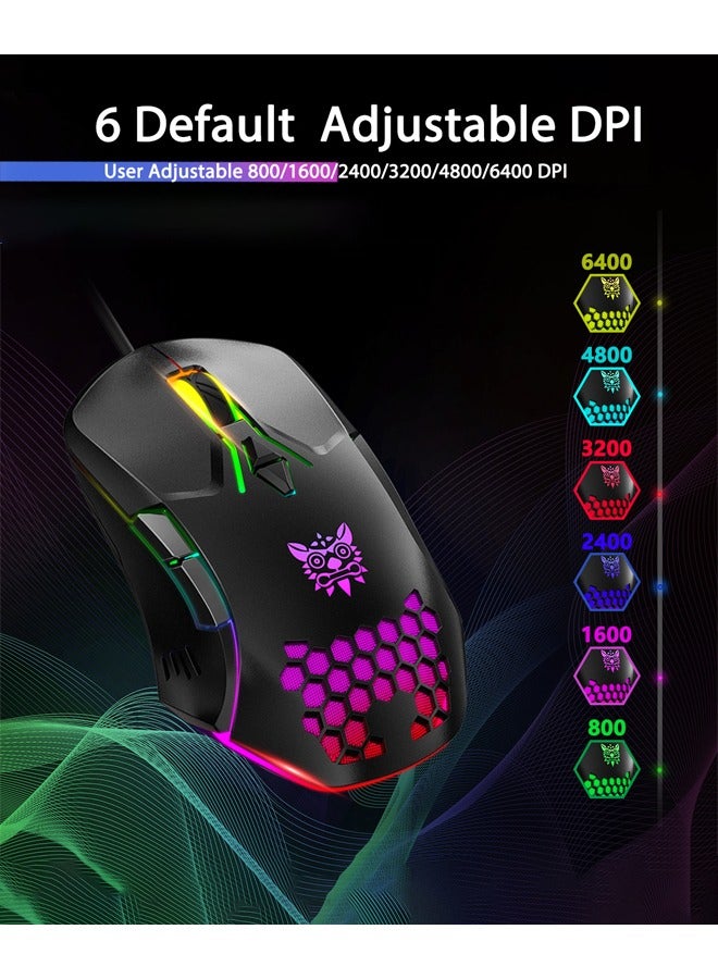 onikuma Gaming Mouse, Wired PC Entry Level Mice with RGB Backlit and Adjustable DPI, Ergonomic Office Laptop Mouse, Computer Gamer Mouse with 7 Responsive Buttons for Windows/Mac/Linux/Chrome - Image 1