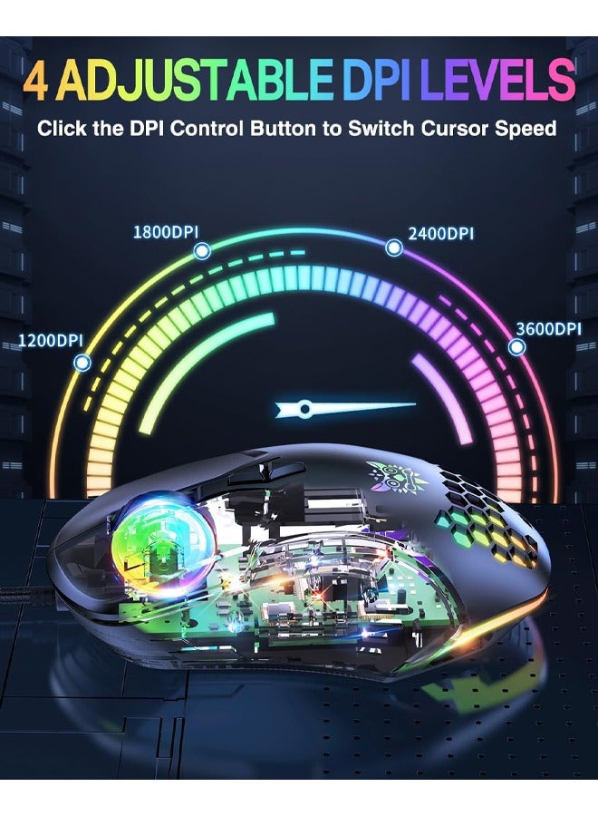 onikuma Gaming Mouse, Wired PC Entry Level Mice with RGB Backlit and Adjustable DPI, Ergonomic Office Laptop Mouse, Computer Gamer Mouse with 7 Responsive Buttons for Windows/Mac/Linux/Chrome - Image 5