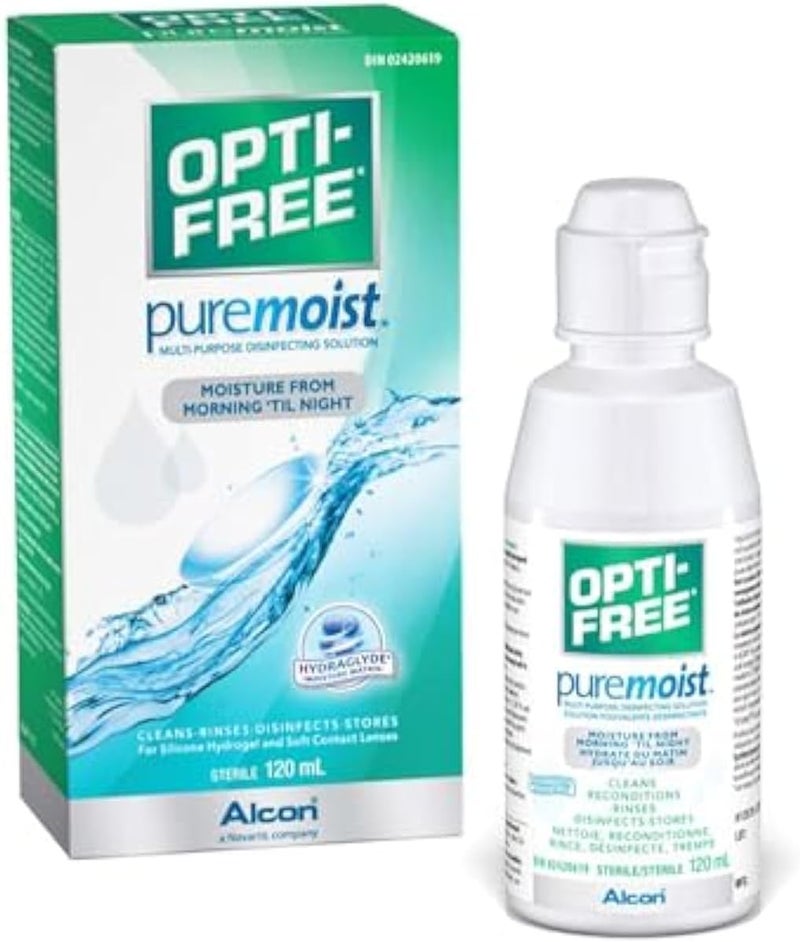محلول عدسات لاصقة Opti-Free Puremoist 120 مل مع علبة عدسات مرفقة