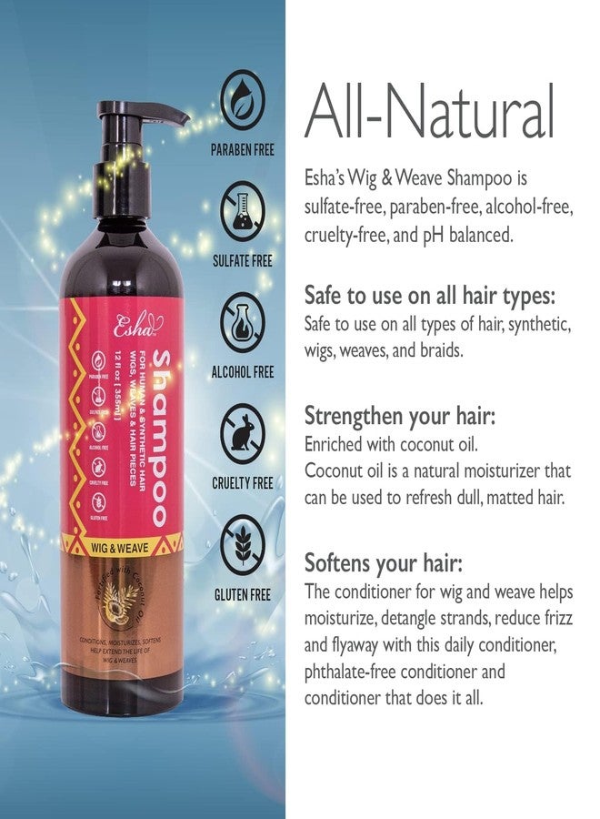 Esha Wig & Weave Revitalizing Shampoo - Human Hair & Synthetic Wigs, Weaves, Extensions & Braids I Coconut Oil Infused, Sulfate-Free I Restores Moisture & Shine, 12 fl oz - Image 3