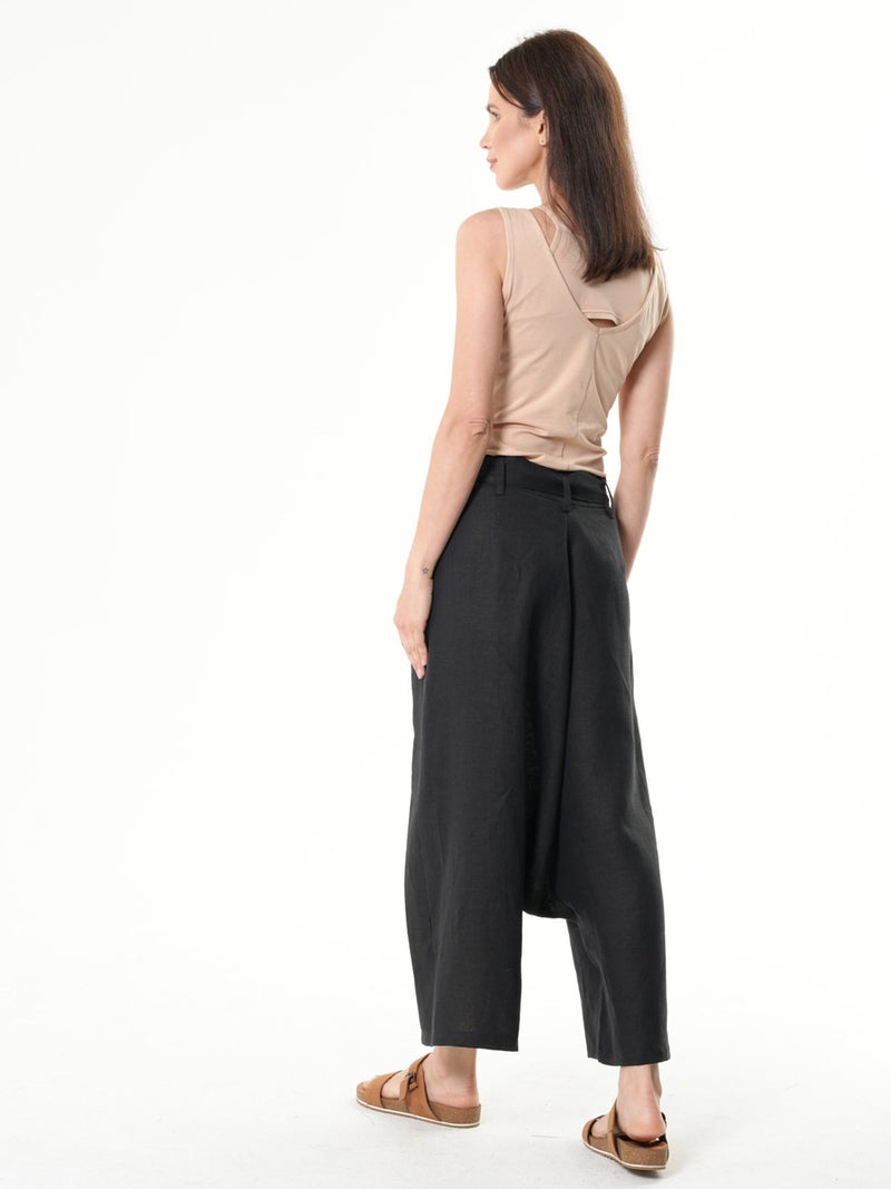 Metamorphoza Linen Drop-Crotch Pants In Black - Image 3