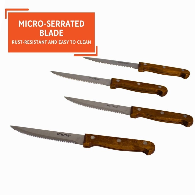 IMUSA 4pc Stainless Steel Steak Knife Set with Wood Handle - Image 5