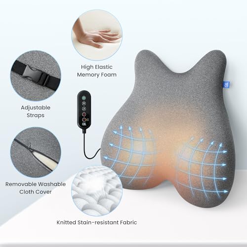CILI Heated Lumbar Support Pillow for Office Chair, Ergonomic Back Support Cushion with Vibration, Memory Foam Chair Back Massager, Gifts for Mom/Dad - Image 5