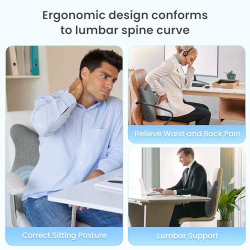 CILI Heated Lumbar Support Pillow for Office Chair, Ergonomic Back Support Cushion with Vibration, Memory Foam Chair Back Massager, Gifts for Mom/Dad - Image 4