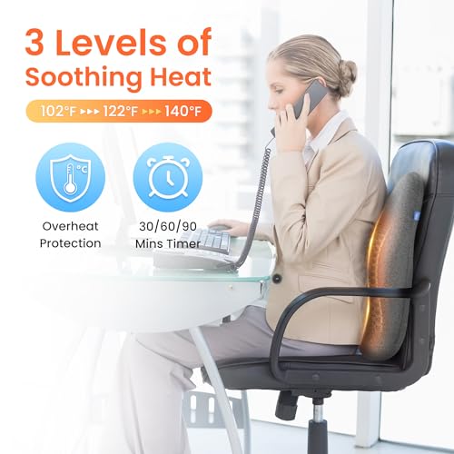 CILI Heated Lumbar Support Pillow for Office Chair, Ergonomic Back Support Cushion with Vibration, Memory Foam Chair Back Massager, Gifts for Mom/Dad - Image 2