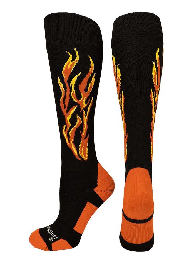 MadSportsStuff (Small, Black/Orange/Gold) - Flame Soccer Style Over The Calf Athletic Socks (Multiple Colours) - Image 1