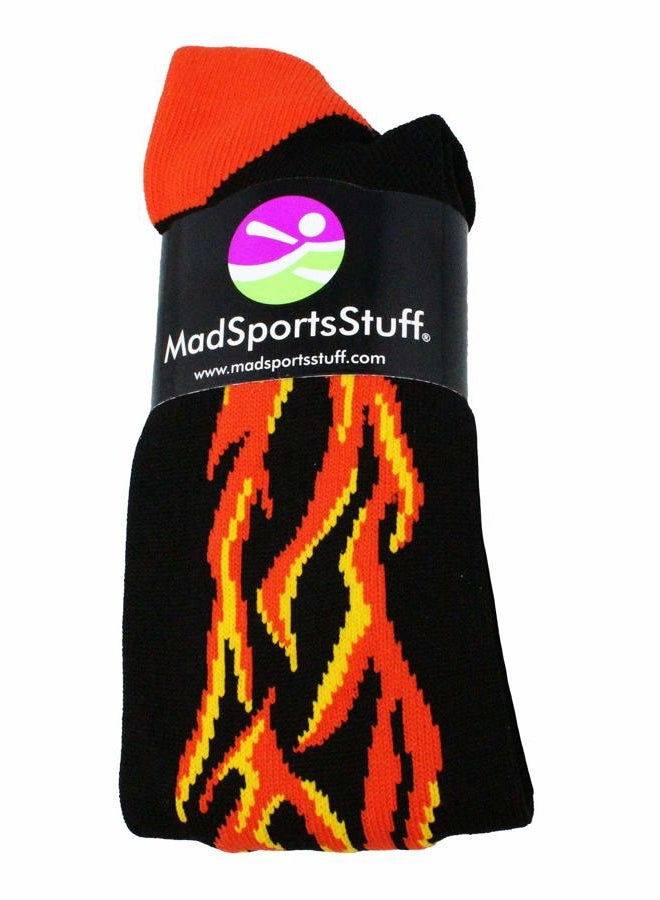MadSportsStuff (Small, Black/Orange/Gold) - Flame Soccer Style Over The Calf Athletic Socks (Multiple Colours) - Image 3