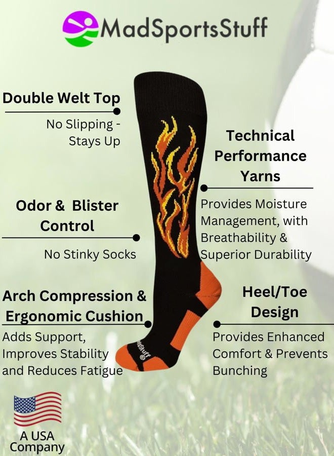 MadSportsStuff (Small, Black/Orange/Gold) - Flame Soccer Style Over The Calf Athletic Socks (Multiple Colours) - Image 4