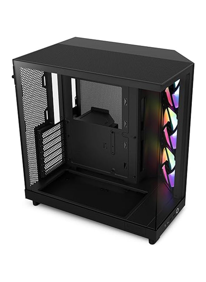 NZXT - NZXT H6 Flow RGB Compact Dual-Chamber Airflow Mid-Tower ATX Case, Panoramic Glass Panels, Up to 360 mm Radiator & 3x 120mm RGB Fans, Cable Mgt, USB-C 3.2 / USB-A 3.2, Black - Image 1