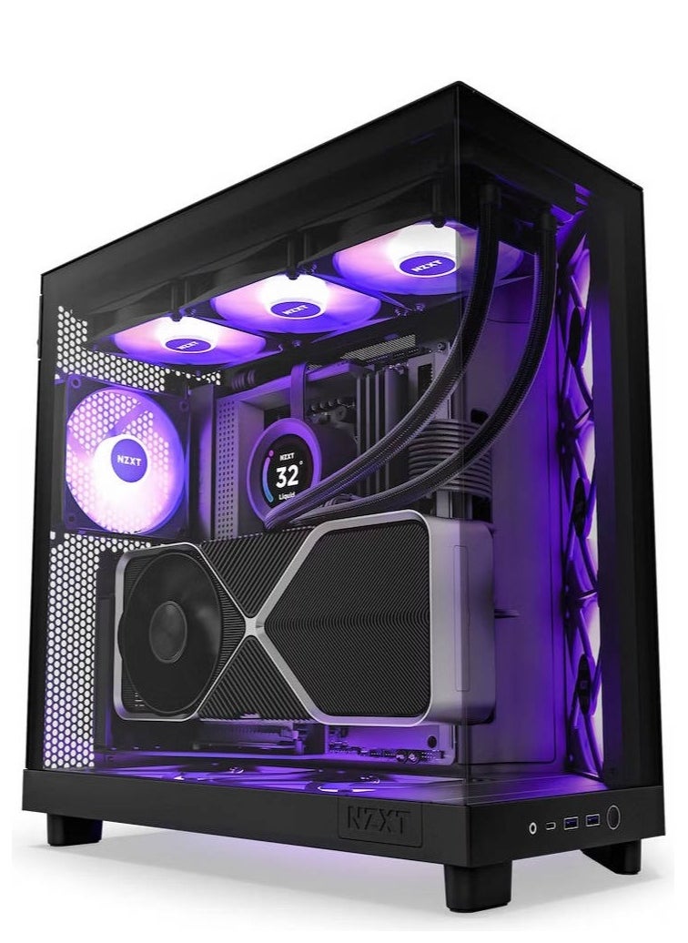 NZXT - NZXT H6 Flow RGB Compact Dual-Chamber Airflow Mid-Tower ATX Case, Panoramic Glass Panels, Up to 360 mm Radiator & 3x 120mm RGB Fans, Cable Mgt, USB-C 3.2 / USB-A 3.2, Black - Image 1