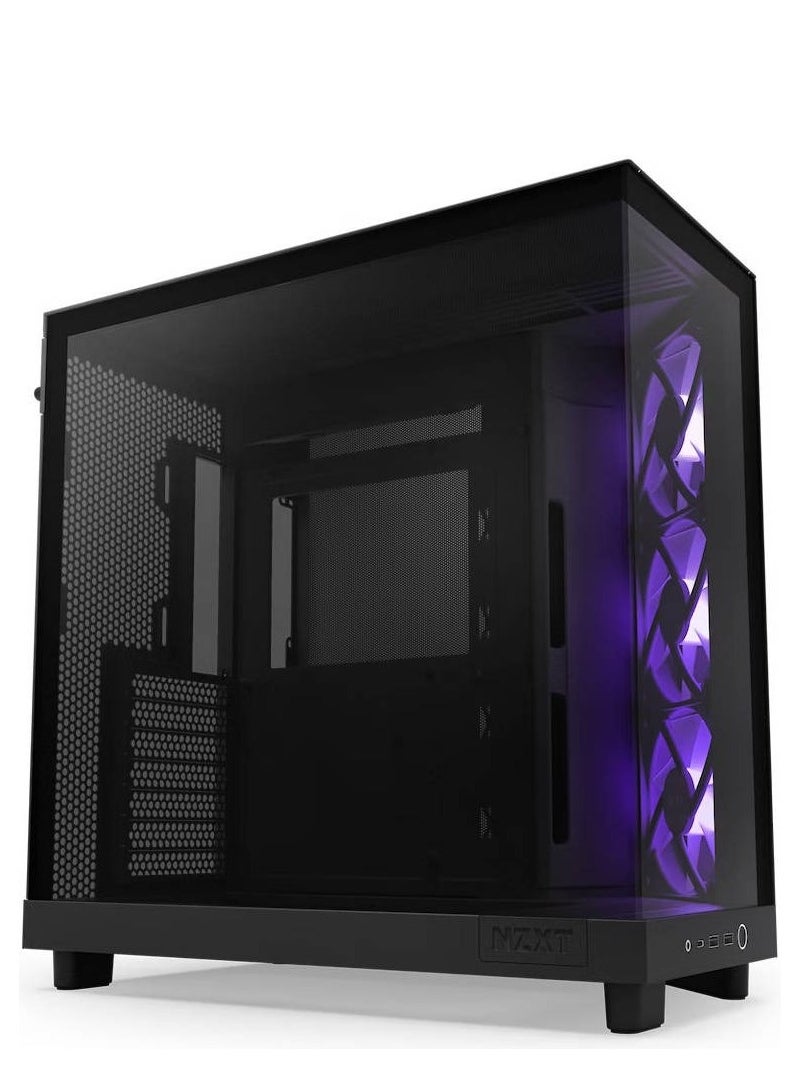 NZXT - NZXT H6 Flow RGB Compact Dual-Chamber Airflow Mid-Tower ATX Case, Panoramic Glass Panels, Up to 360 mm Radiator & 3x 120mm RGB Fans, Cable Mgt, USB-C 3.2 / USB-A 3.2, Black - Image 1