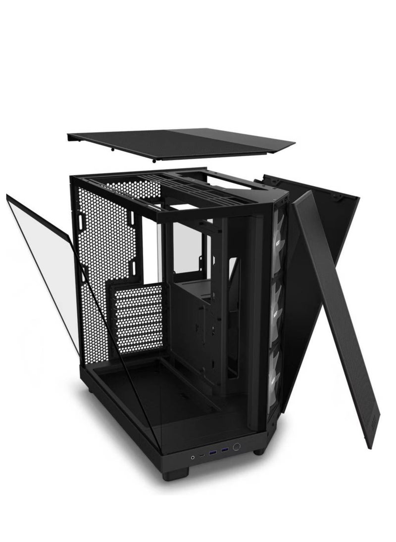 NZXT - NZXT H6 Flow RGB Compact Dual-Chamber Airflow Mid-Tower ATX Case, Panoramic Glass Panels, Up to 360 mm Radiator & 3x 120mm RGB Fans, Cable Mgt, USB-C 3.2 / USB-A 3.2, Black - Image 1