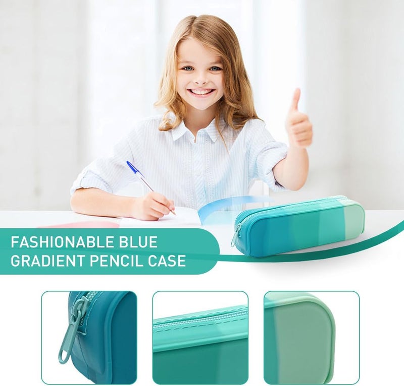 HASTHIP® Green Gradient Silicone School Pencil Case, Stylish Zipper Pouch, Waterproof and Durable Stationery Organizer for Girls, Kids, Office Supplies, Return Gift - Image 4