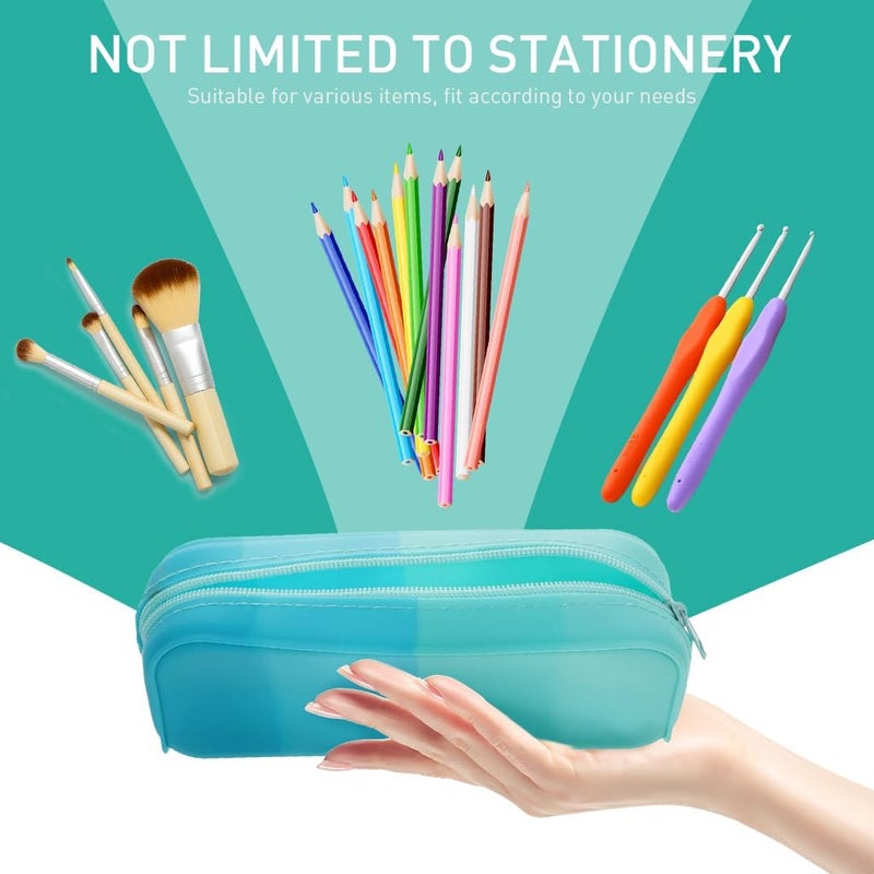 HASTHIP® Green Gradient Silicone School Pencil Case, Stylish Zipper Pouch, Waterproof and Durable Stationery Organizer for Girls, Kids, Office Supplies, Return Gift - Image 5