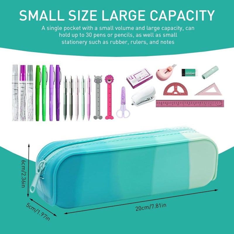 HASTHIP® Green Gradient Silicone School Pencil Case, Stylish Zipper Pouch, Waterproof and Durable Stationery Organizer for Girls, Kids, Office Supplies, Return Gift - Image 2