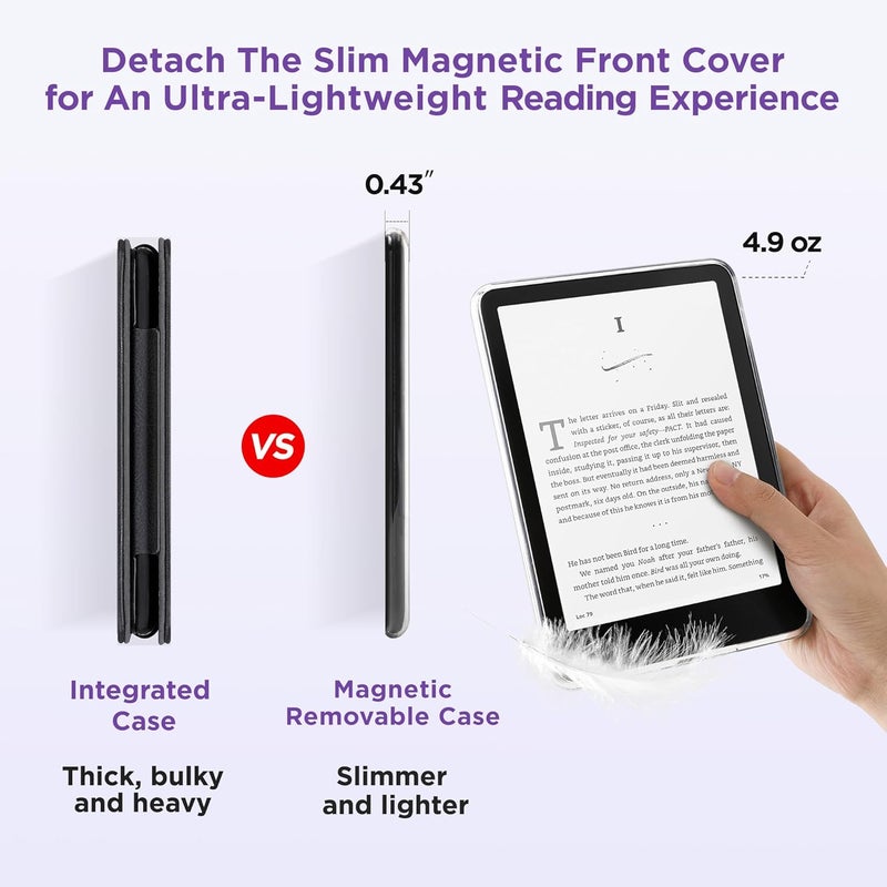 SESENSE Detachable Magnetic Case for 7'' Kindle Paperwhite 12th Gen 2024 and Kindle Colorsoft Signature Edition, Slim PU Shell Cover Case with Auto Wake/Sleep, Lavender Purple - Image 4