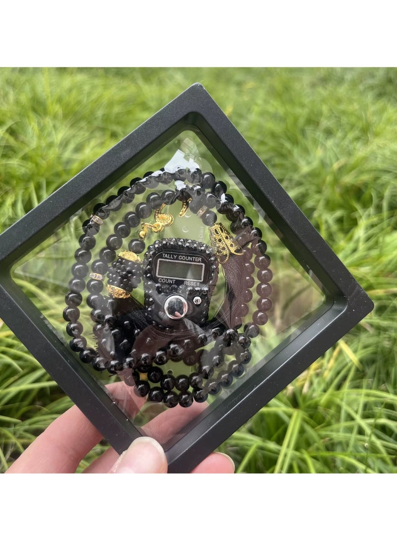 عداد رقمي يدوي الصنع من الزجاج 99 مسبحة مع علبة حافظة مسبحة مسبحة إسلامية - Image 1