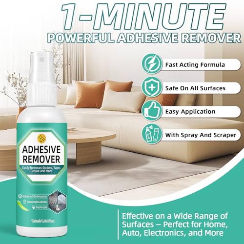 Balldanlu Adhesive Remover Spray, 4.06 Oz Glue Remover with Plastic Scraper and Towel, Surface Safe Sticky Stuff Remover for Car, Windows, Floor, Sticker Remover (1, GREEN) - Image 4