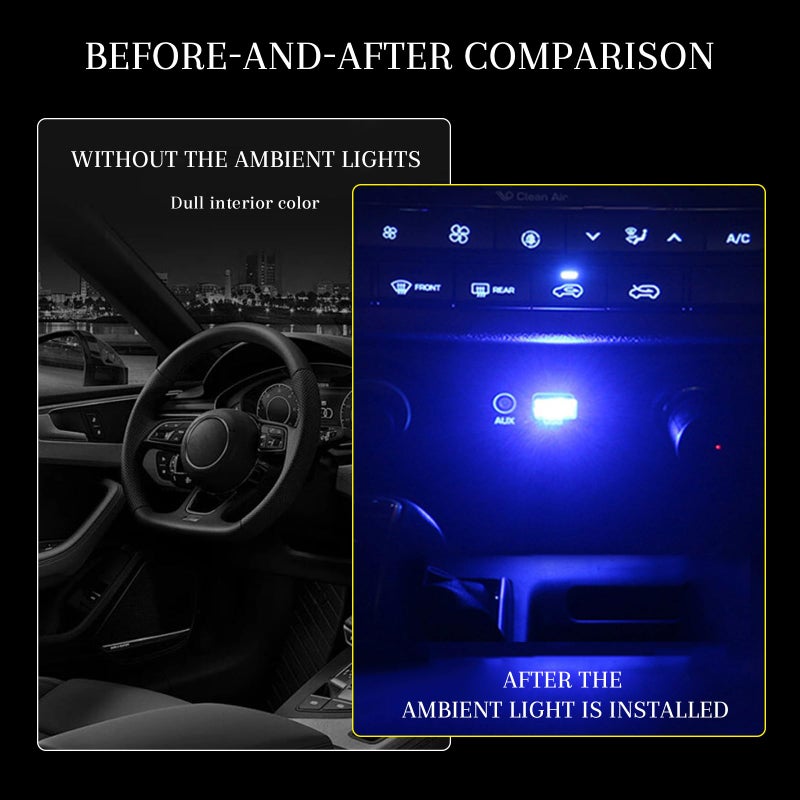Hbxdeco 4 PCS USB LED Car Interior Atmosphere Lamp, Portable Mini Auto LED Decor Night Light, Plug-in USB Interface Ambient Lighting Kit, Universal Car Interior Accessories(Blue) - Image 4
