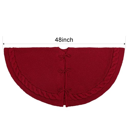 LimBridge 48 Inch Christmas Tree Skirt: Cable Knit Tree Skirt for 7.5FT Tree, Wine Red Tree Skirt, Vintage Tree Skirts, Rustic Farmhouse Christmas Decorations - Image 3