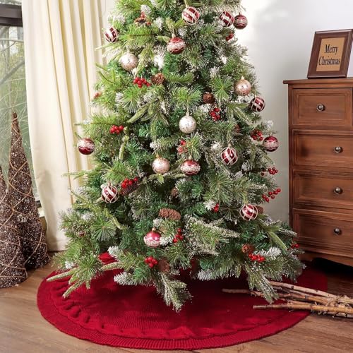 LimBridge 48 Inch Christmas Tree Skirt: Cable Knit Tree Skirt for 7.5FT Tree, Wine Red Tree Skirt, Vintage Tree Skirts, Rustic Farmhouse Christmas Decorations - Image 4