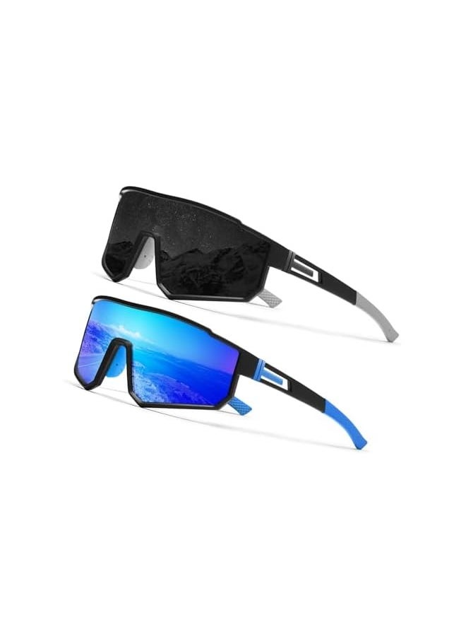 PROMASS Polarized Sports Sunglasses, UV400 Protection Running Mountain Bike Sun Glasses, for Men Women Fishing Running Cycling, with Glasses rope Strap UV Protection Big Frame Goggles (2 PCS)  - Image 1