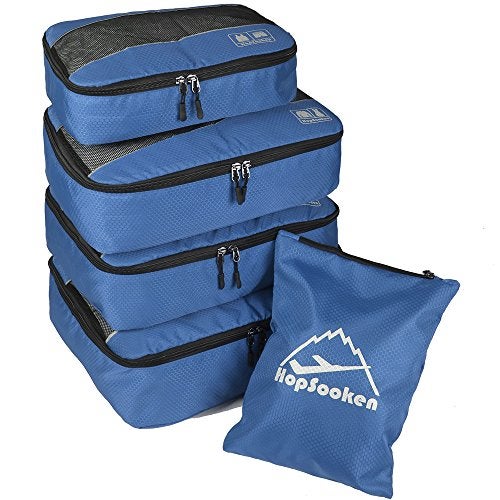 Hopsooken 5 Set Packing Cubes for Travel Large Suitcase Luggage Organizer Bags Travel Accessories Vacation 4 Cubes 1 Laundry Pouch Bag(Darkblue) - Image 1