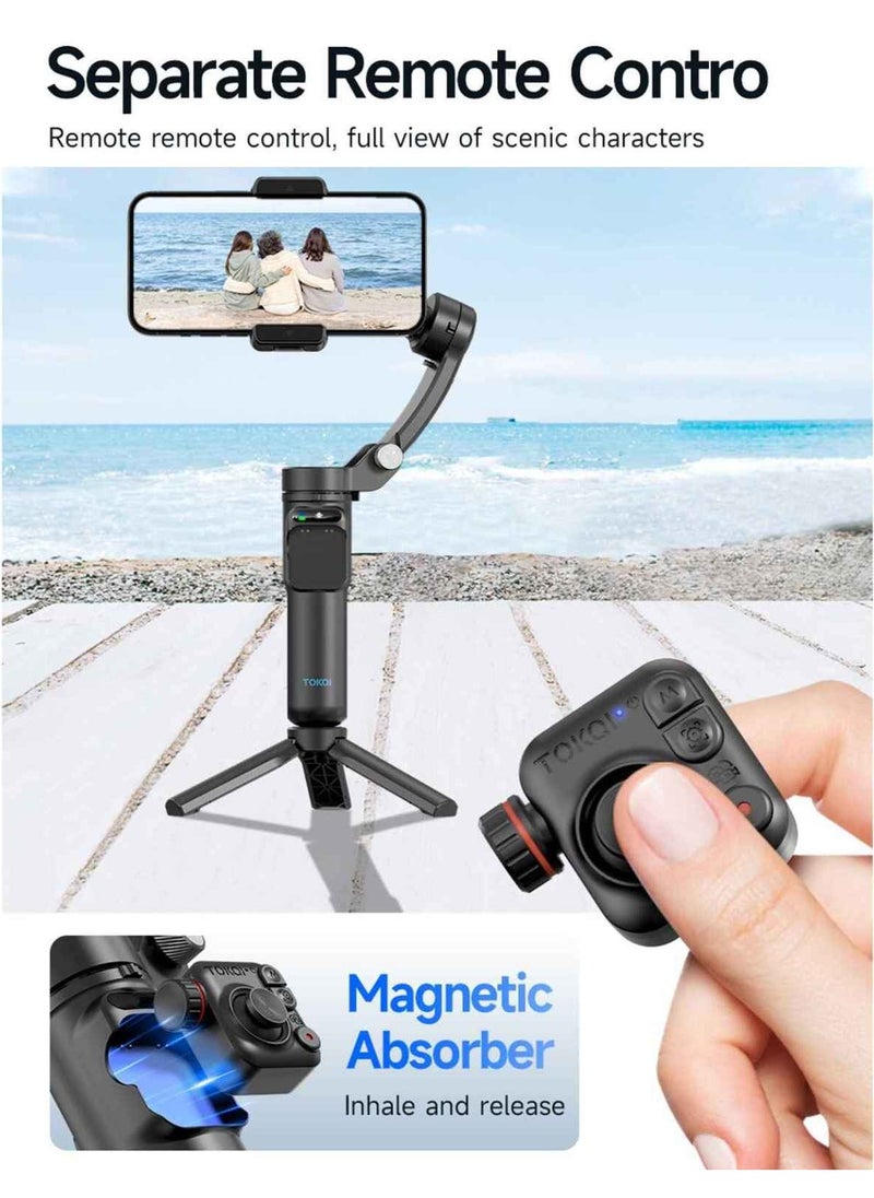 TOKQI - M02 Mobile Phone Stabilizer 3-axis Foldable Gimbal with Removable Magnetic Remote Control for Android iPhone 15 Pro Max Vlog - Image 1