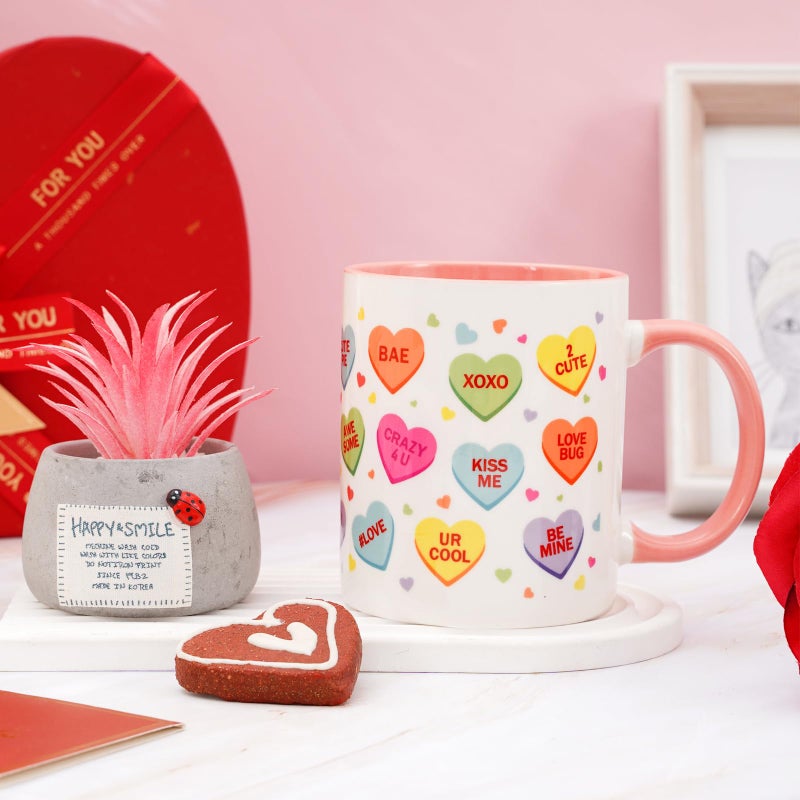 Whaline 2Pcs Valentine Couple Mug Set Conversation Heart Coffee Mugs Colorful Heart Saying Mugs for Anniversary Wedding Engagement Couple Gifts, 12oz - Image 4