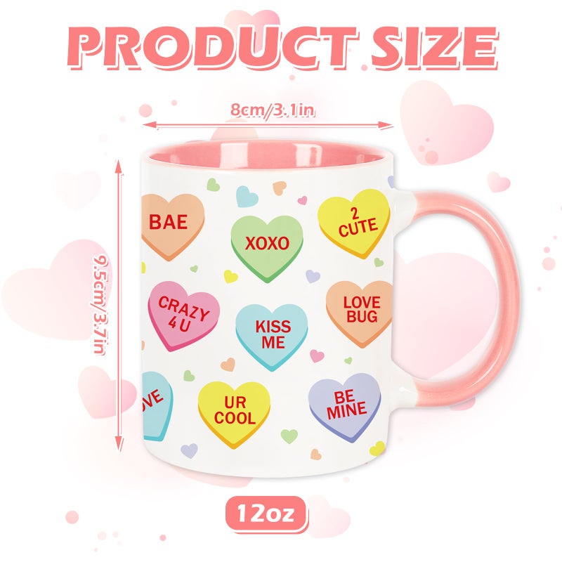 Whaline 2Pcs Valentine Couple Mug Set Conversation Heart Coffee Mugs Colorful Heart Saying Mugs for Anniversary Wedding Engagement Couple Gifts, 12oz - Image 2