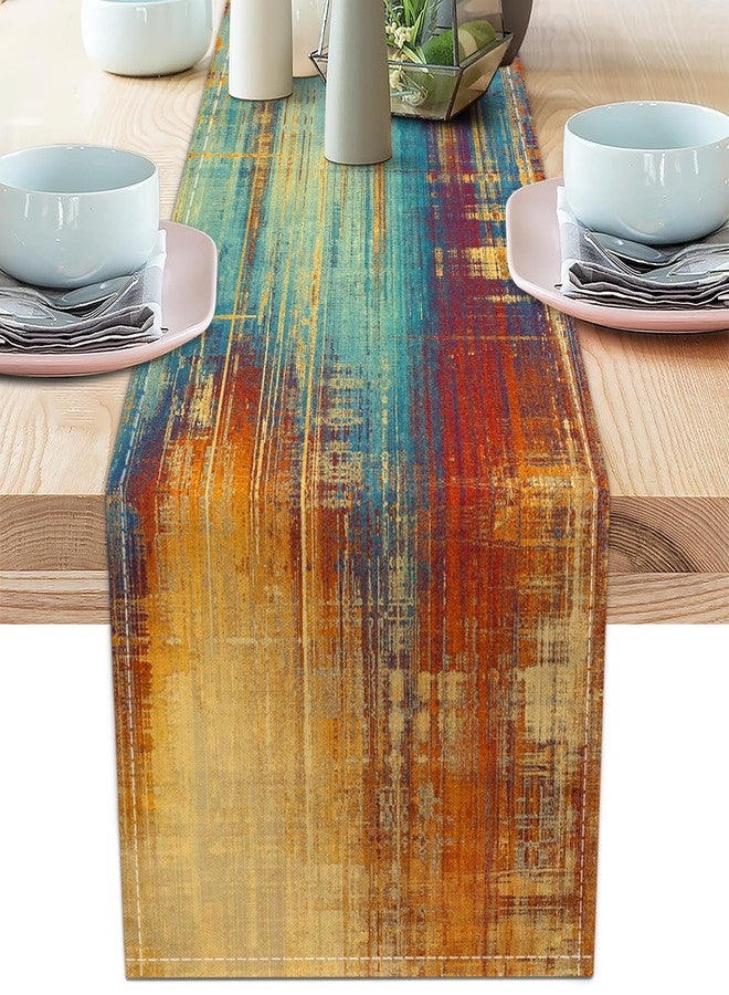 AILUER Blue Cyan Long Table Runners Country Rustic Farmhouse Linen Table Runners Yellow Orange Retro Small Coffee Table Runner for Kitchen Dining Table Home Party Decor (13"x 108") - Image 1