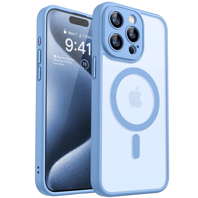 CANSHN Magnetic Compatible with iPhone 15 Pro Max Case Upgraded Full Camera Protection Compatible with Magsafe Translucent Matte Shockproof Protective Phone Case Cover 67 Inch Light Blue - Image 2