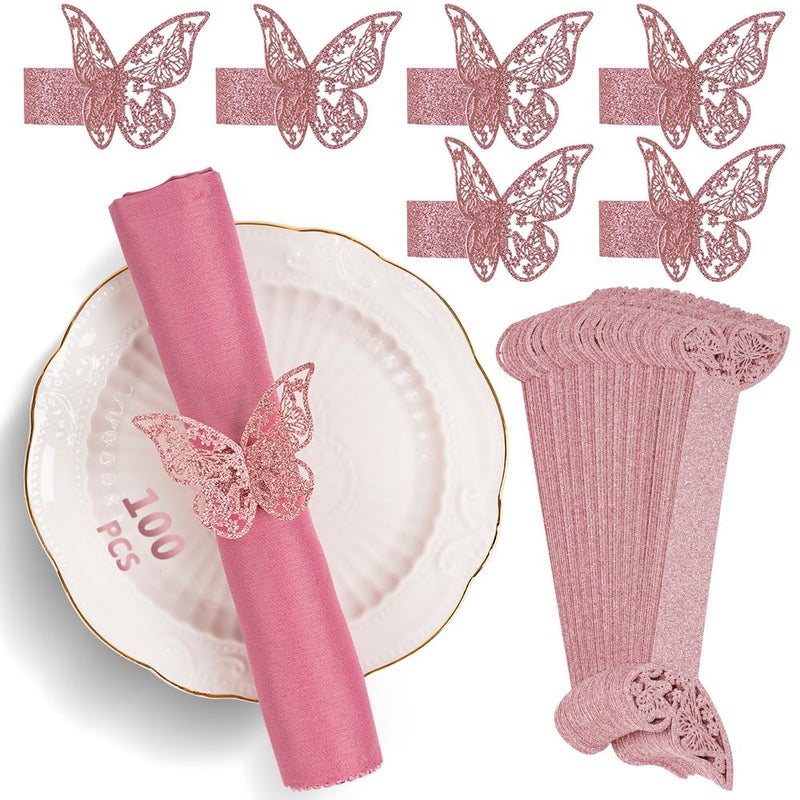 NPKRRSK 100pcs Napkin Rings 3D Butterfly Shape Frosted Paper Napkin Holder for Birthday Dining Weddings Anniversary Restaurant Party Banquet Table Decor - Image 1