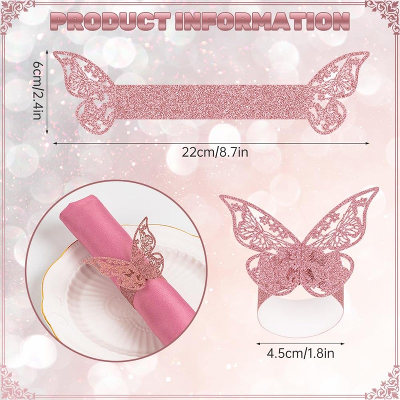 NPKRRSK 100pcs Napkin Rings 3D Butterfly Shape Frosted Paper Napkin Holder for Birthday Dining Weddings Anniversary Restaurant Party Banquet Table Decor - Image 3