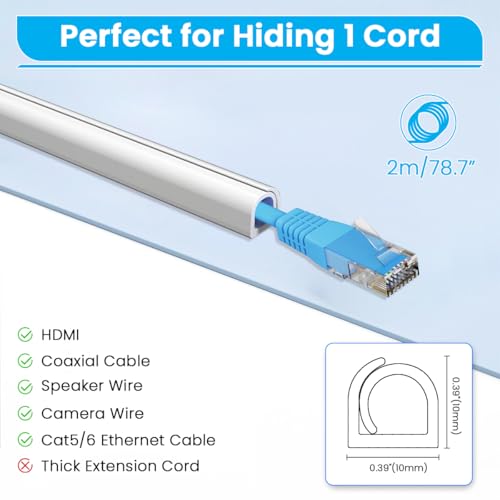 Serplex® Ethernet Cable Hider PVC Wire Hider Single Cable Cover Cable Wrap Tangle-Free Cable Protective Cover Self-Adhesive Cuttable Floor Cord Hider Wire Cover Cord Oragnizer, 6.6ft, White - Image 2