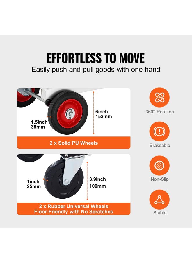 Folding Hand Truck, 2 in 1 Design 400 lbs Capacity, Heavy Duty Industrial Collapsible cart, Dolly Cart with Rubber Wheels for Transport and Moving in Warehouse, Supermarket, Garden - Image 2