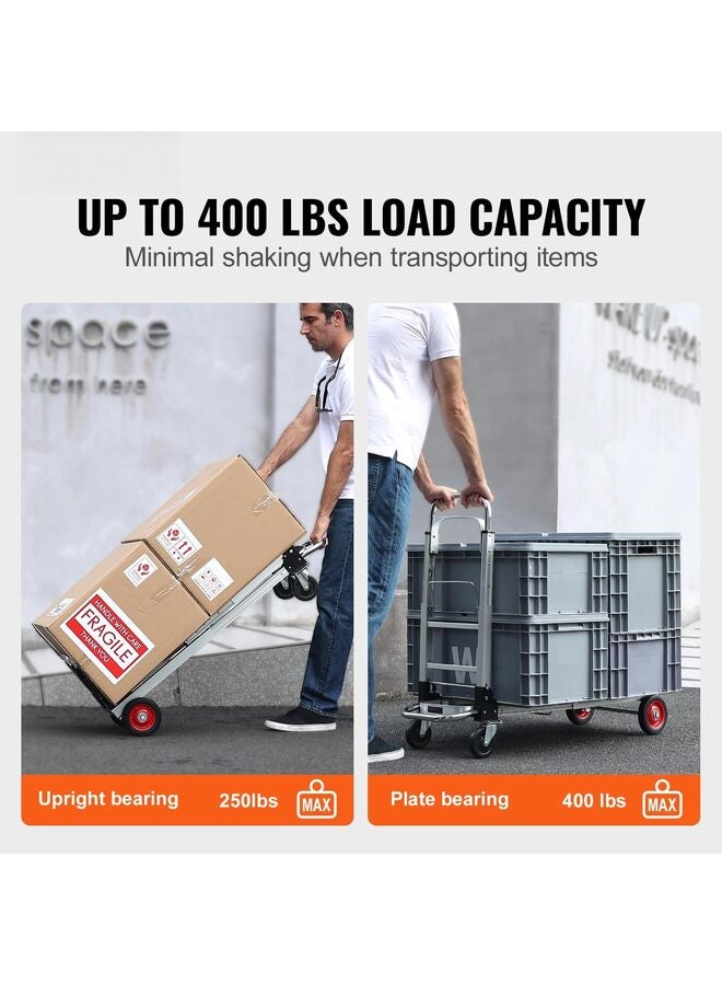 Folding Hand Truck, 2 in 1 Design 400 lbs Capacity, Heavy Duty Industrial Collapsible cart, Dolly Cart with Rubber Wheels for Transport and Moving in Warehouse, Supermarket, Garden - Image 5