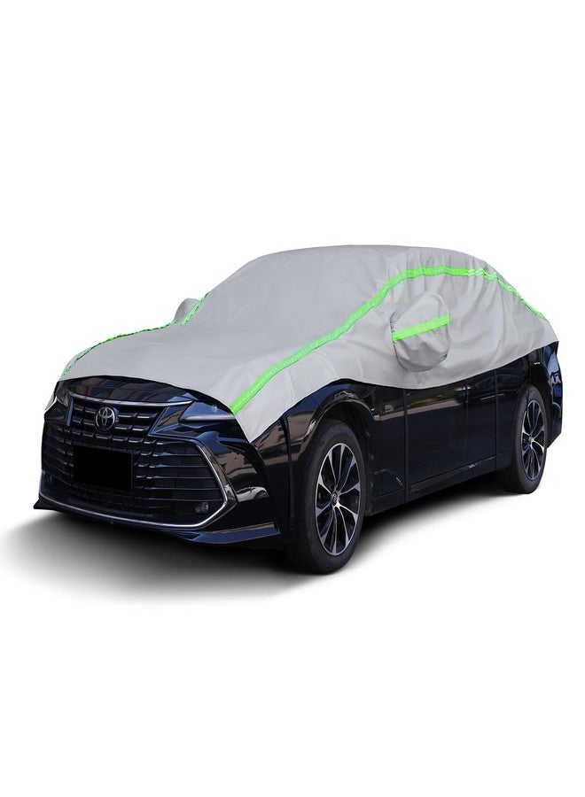 AltoCover Half Car Cover Sedan with Green Reflective Strip, Hail Protector Car Cover with Cotton Liner, Sunroof & Windshield Cover for Ice and Snow, All Weather Car Body Cover for Sun, Rain, Dust - Image 1