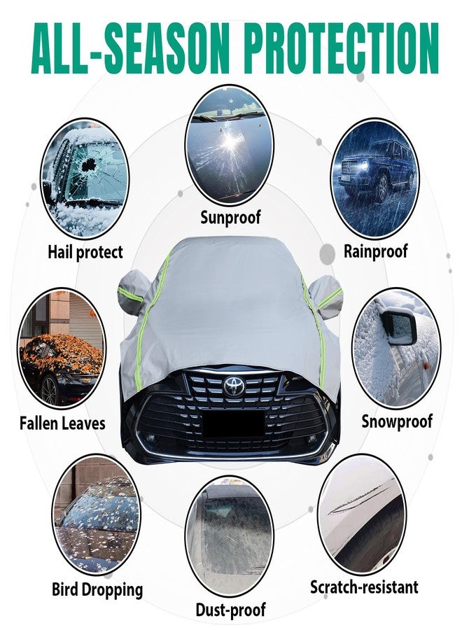 AltoCover Half Car Cover Sedan with Green Reflective Strip, Hail Protector Car Cover with Cotton Liner, Sunroof & Windshield Cover for Ice and Snow, All Weather Car Body Cover for Sun, Rain, Dust - Image 3
