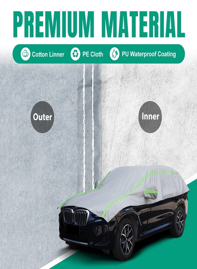 AltoCover Half Car Cover Sedan with Green Reflective Strip, Hail Protector Car Cover with Cotton Liner, Sunroof & Windshield Cover for Ice and Snow, All Weather Car Body Cover for Sun, Rain, Dust - Image 2