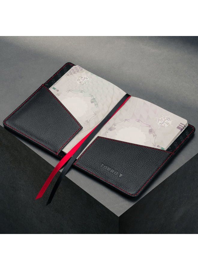 TORRO Passport Holder – Genuine Leather Passport Cover with Elasticated Closure Strap (Black) - Image 2