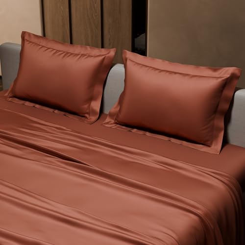 Stoa Paris Satin Bedsheet King Size with 2 Pillow Covers, 300TC Premium Bedsheets King Size, Home Decor, Ultimate Comfort, 274 cm x 228 cm, Date Night - Melted Caramel - Image 4