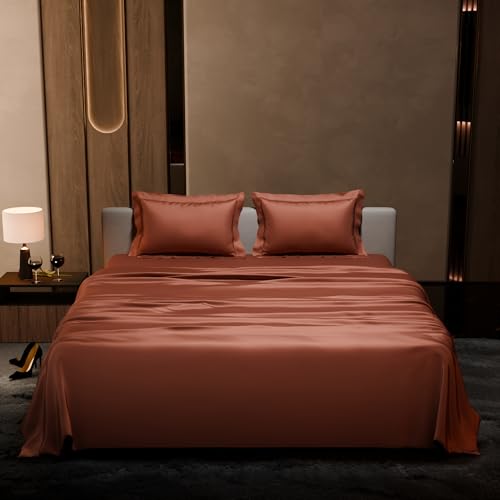 Stoa Paris Satin Bedsheet King Size with 2 Pillow Covers, 300TC Premium Bedsheets King Size, Home Decor, Ultimate Comfort, 274 cm x 228 cm, Date Night - Melted Caramel - Image 2