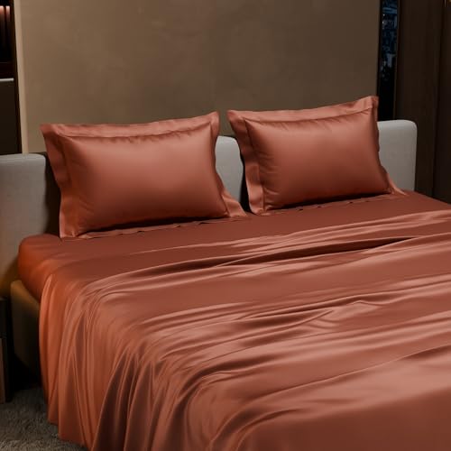 Stoa Paris Satin Bedsheet King Size with 2 Pillow Covers, 300TC Premium Bedsheets King Size, Home Decor, Ultimate Comfort, 274 cm x 228 cm, Date Night - Melted Caramel - Image 3