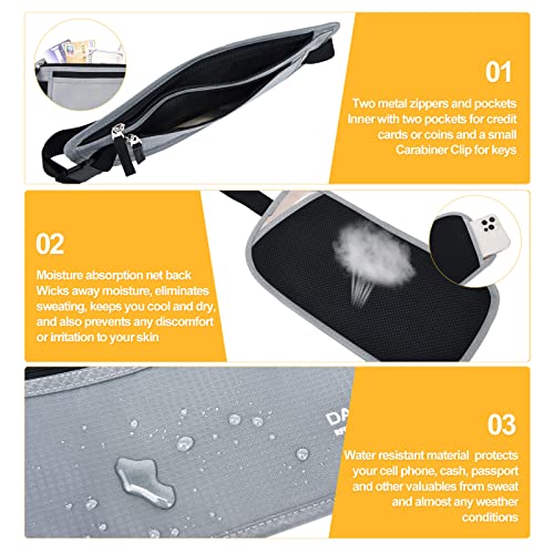 DAITET RFID Blocking Money Belt for Men Women, Slim Fanny Pack for Travel，Running,Conceal Waist Wallet for Passport Holder,Phone,Cash(Light Grey) - Image 4