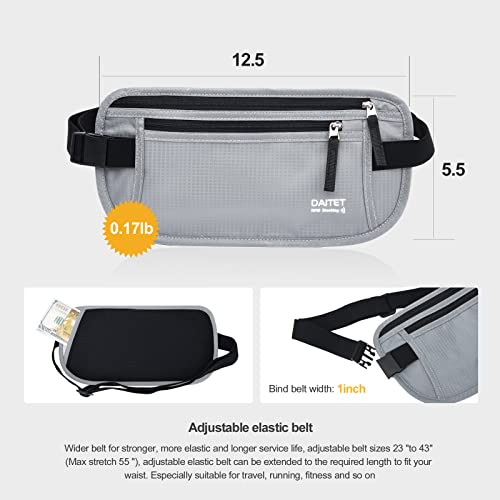 DAITET RFID Blocking Money Belt for Men Women, Slim Fanny Pack for Travel，Running,Conceal Waist Wallet for Passport Holder,Phone,Cash(Light Grey) - Image 5