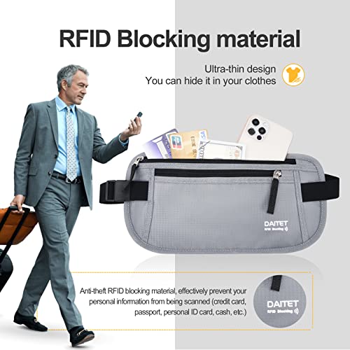DAITET RFID Blocking Money Belt for Men Women, Slim Fanny Pack for Travel，Running,Conceal Waist Wallet for Passport Holder,Phone,Cash(Light Grey) - Image 3